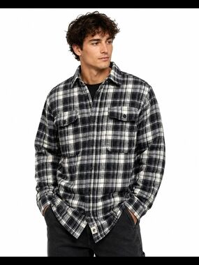 Boston Traders Mens Sherpa  Lined Fleece Shirt Jacket Shacket  Plaid Sz Med Used